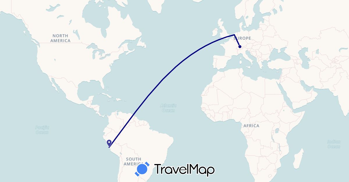 TravelMap itinerary: driving in Switzerland, Netherlands, Peru (Europe, South America)